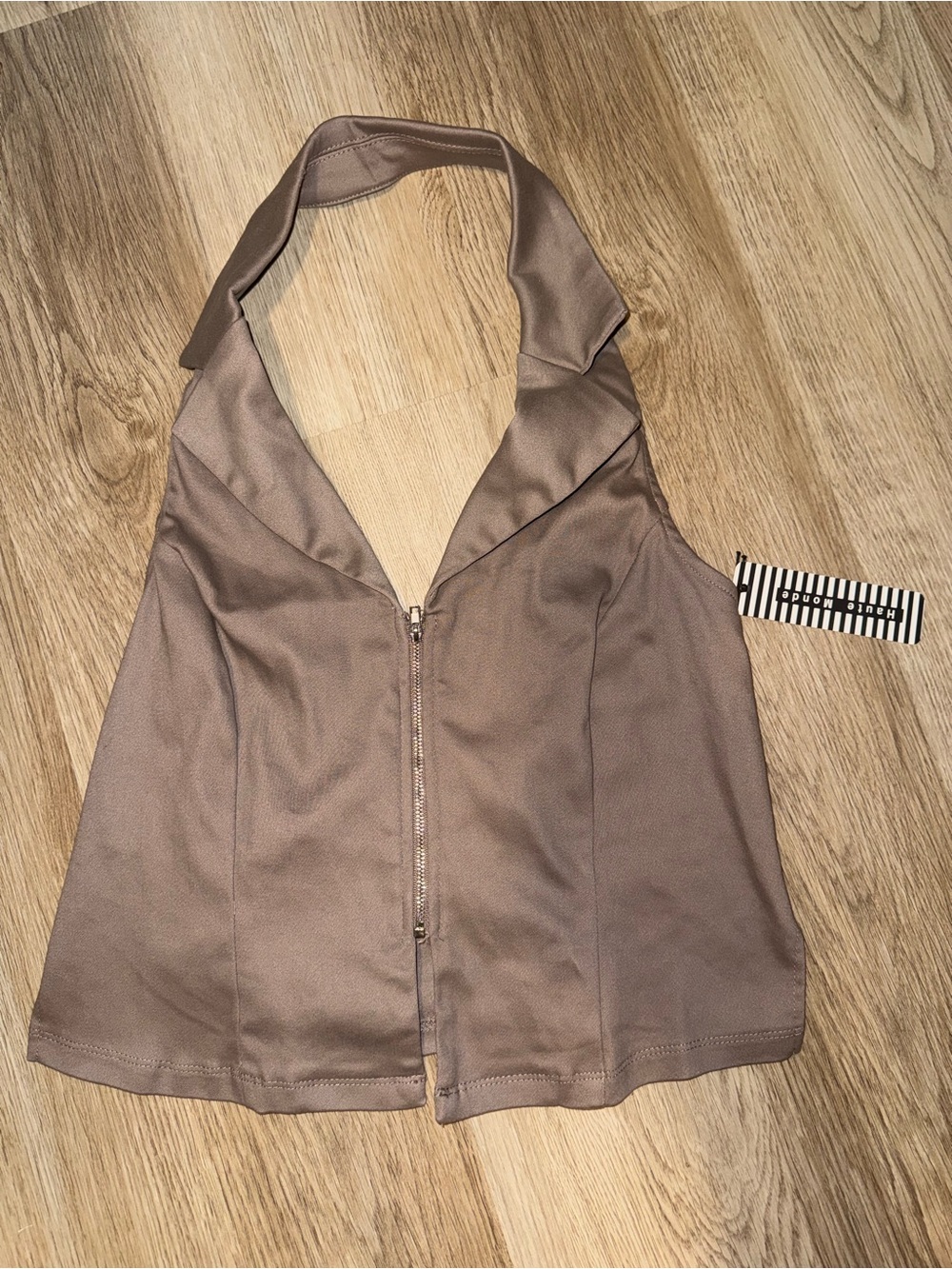 Women's Taupe Halter Zip-Front Vest
